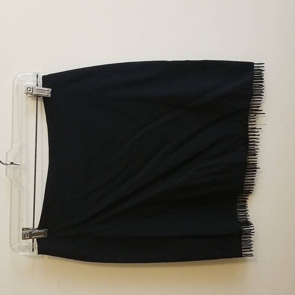 Cache black mini skirt beaded fringe med